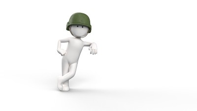 一个白色的人物与军队头盔的3D渲染