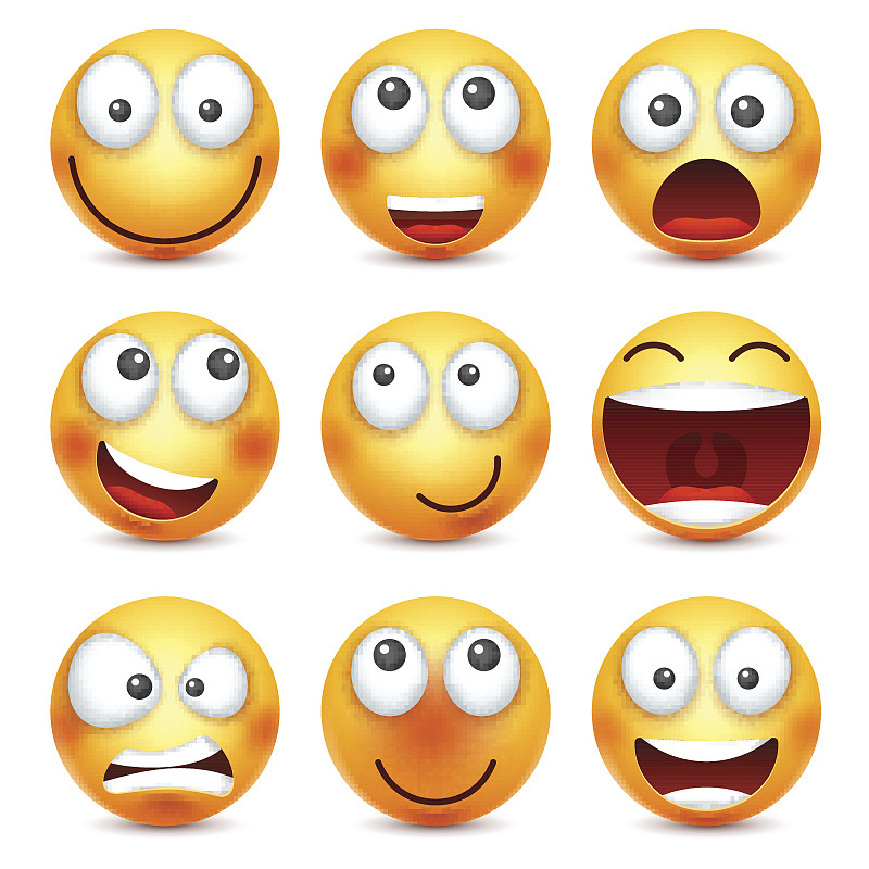 微笑,微笑的表情符号。黄脸带着情绪。面部表情。3 d现实emoji。有趣的卡通character.M