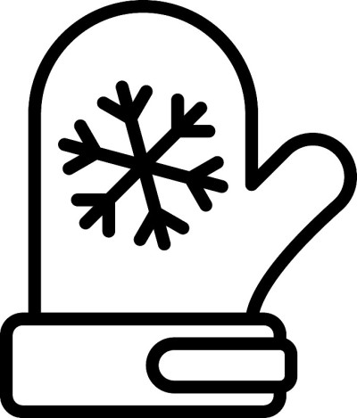 手套与雪花概念，保护齿轮米特矢量线图标设计，冰上曲棍球符号在白色背景，联系团队游戏标志，冬季运动设备
