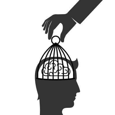 Person removes a cell from the brain vector