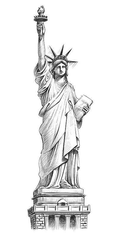 自由女神像，矢量手绘插图。