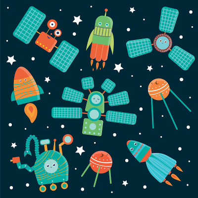 Vector set of space technics for children