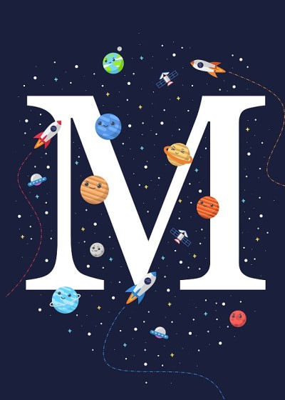 Letter M with the theme of outer space. vector ill
