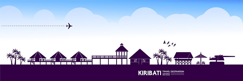 基里巴斯岛旅游目的地大矢量插图。