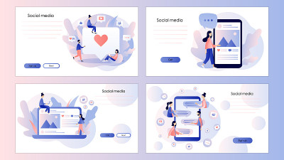 社交媒体的概念。屏幕模板为手机智能手机，登陆页面，模板，ui, web，手机应用程序，海报，横幅，传
