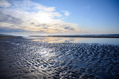 荷兰景观，在荷兰Castricum aan Zee附近的北海沙滩，退潮时