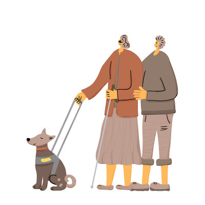 盲人和他的导盲犬。