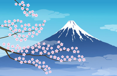 富士山和樱花