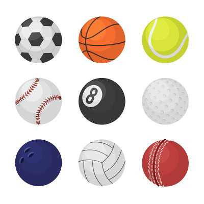 Ball collection. Sports equipment game balls footb
