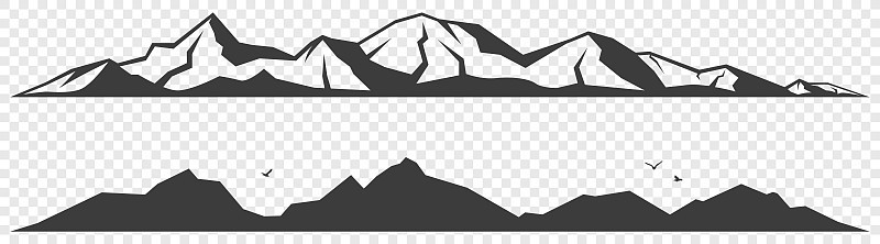 高山高山的天际线轮廓孤立在透明的背景