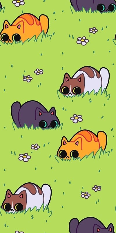 无缝的猫的模式。卡通动物的背景。理想的布料，墙纸，包装纸，纺织品，t恤印花。