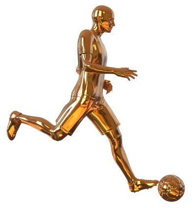 足球运动员的金色隔离在白色3d插图