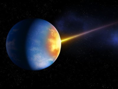 一颗行星与一颗大型小行星的碰撞