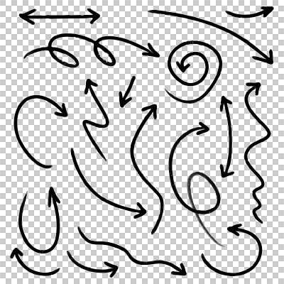 Hand drawn arrows set, different directions symbol