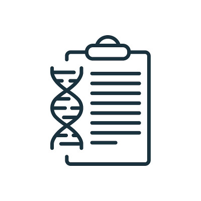 DNA分析结果文件与分子结构脱氧核糖核酸螺旋线图标。遗传信息大纲图标。DNA检测结果报告可编辑的中风