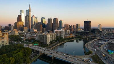 日落白昼结束北部费城宾夕法尼亚州市中心