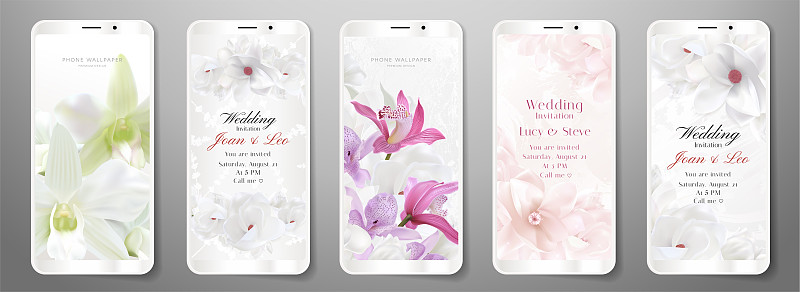 手机壁纸，邀请函(手机花背景)。数字图形艺术设计与花卉图案