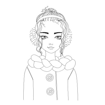 时尚插图与一个年轻漂亮的女孩穿着冬天的衣服