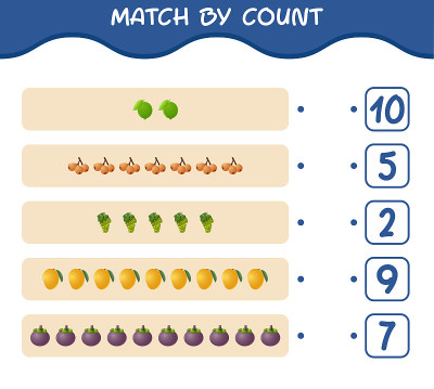 Match by count of cartoon fruits. Match and count 