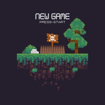 Retro videogame scenery with terrain pixelated