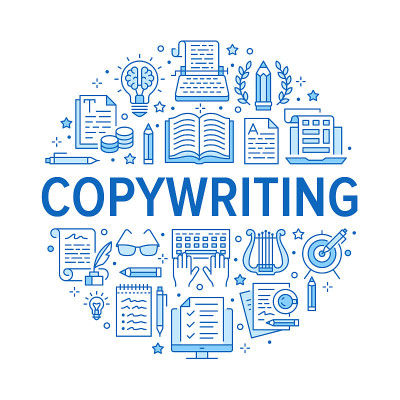 Copywriting vector circle banner flat line icons. 