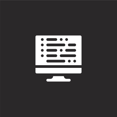 算法图标。填充算法图标用于网站设计和移动，应用程序开发。算法图标从填充人工智能收集孤立在黑色背景。