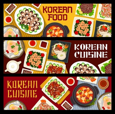 韩国美食矢量横幅，韩国美食。