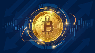 未来概念中的比特币技术图
