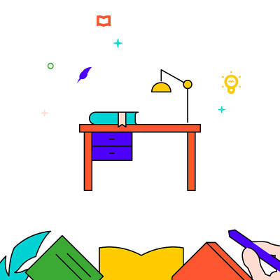 Writing desk with lamp, workplace filled line icon