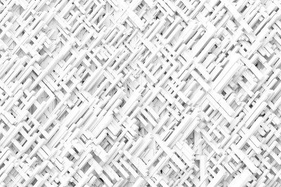 三维几何块室内建筑师白色背景三维插图。