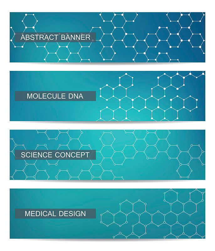 一套现代科学横幅。分子结构DNA和神经元