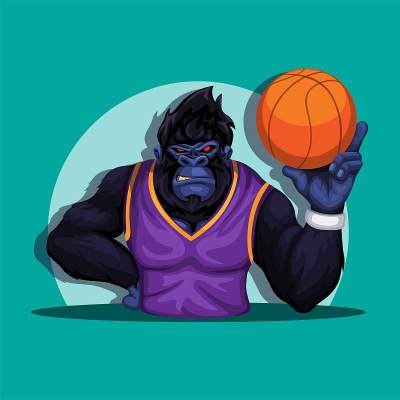大猩猩在篮球员服装姿势抱球吉祥物人物插图向量
