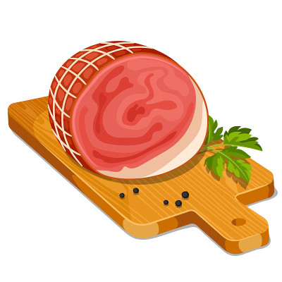 火腿加欧芹叶和胡椒放在木板上