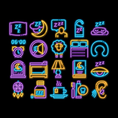 睡眠时间设备霓虹灯图标插图