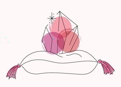 矢量明亮的线条素描玫瑰粉红色石英水晶枕头。Pixiecore和fairycore