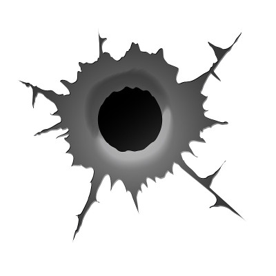 Bullet hole on white background. Realisic metal bu
