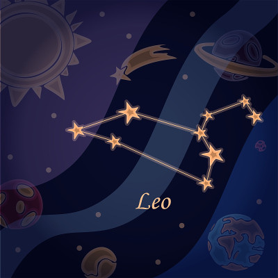 涂鸦星座的狮子座符号的星座矢量插图的占星术和天文学。占星在宇宙背景明亮的恒星