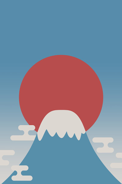 浮世绘风格的富士山