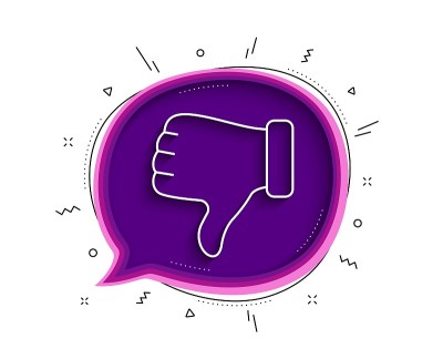 不喜欢手线图标。拇指朝下的手势。向量