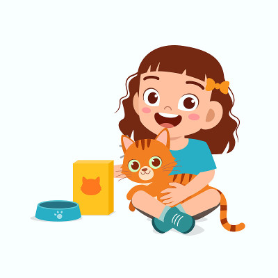 快乐可爱的小女孩和宠物猫玩