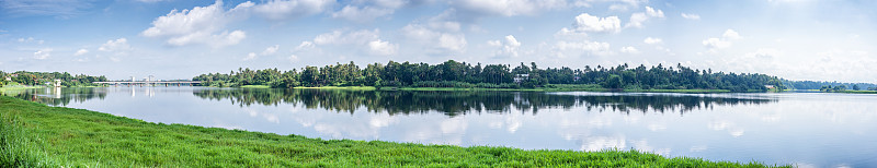 喀拉拉邦的河流全景，印度。