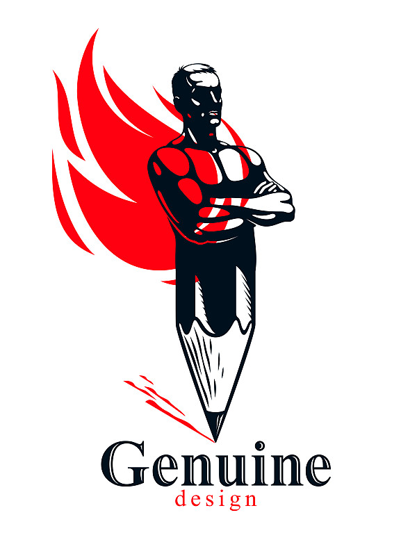 Strongman muscle man combined with pencil and fire
