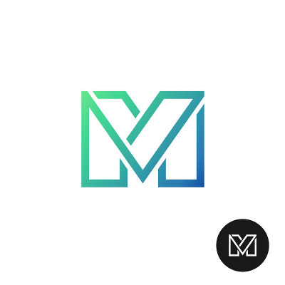 字母M分宽线风格彩色符号。线性字母M