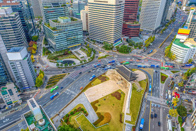 韩国首尔南大门鸟瞰图。