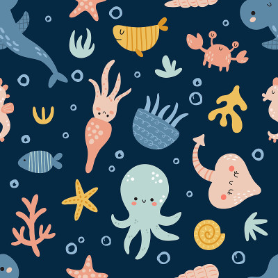 矢量无缝模式的可爱海洋生物