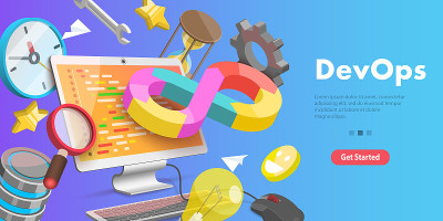 三维矢量概念插图DevOps，开发和运营。