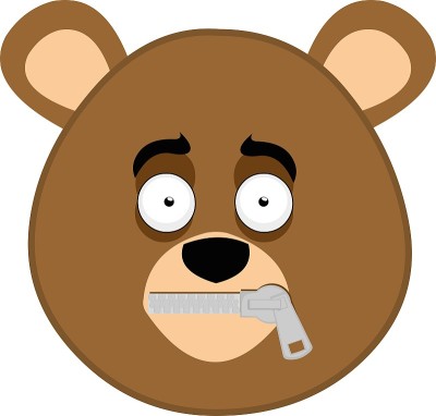 Vector emoticon插图卡通熊的头与一个害怕的表情，在嘴关闭-沉默的概念