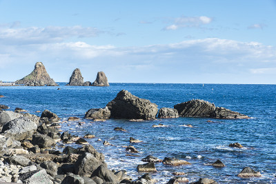 地中海火山海岸。西西里。意大利。