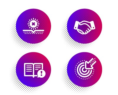 Employees handshake, No sun and Facts icons set. T