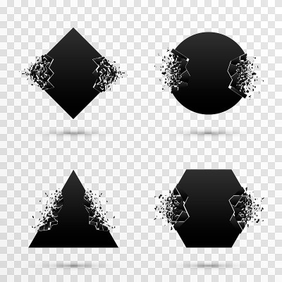 爆炸性的旗帜。破坏png形状。爆炸的数字，破坏成小颗粒。